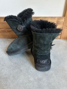 UGG Black Shearling Button Mini Boots